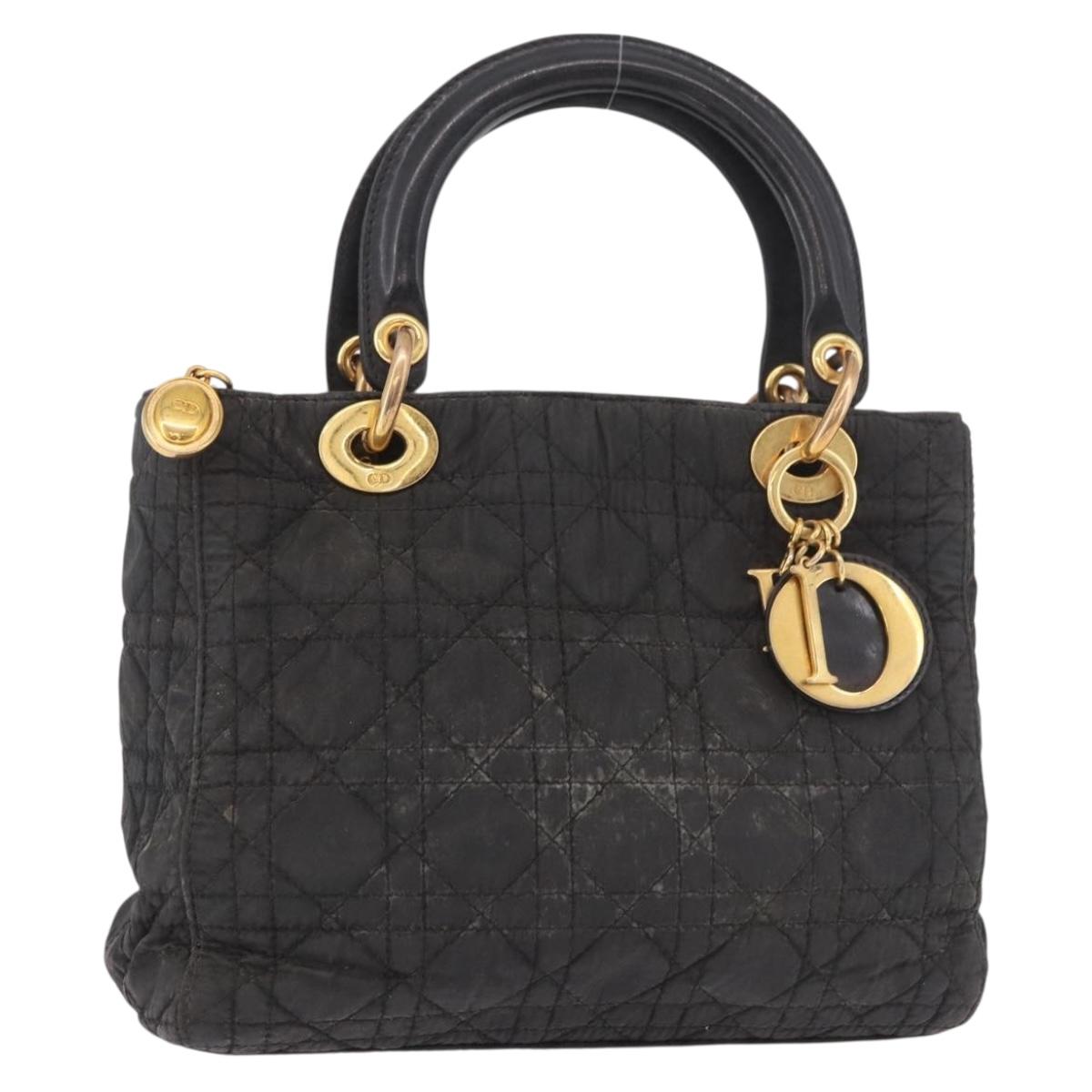 Christian Dior Canage Hand Bag Canvas Black Gold Auth bs35917