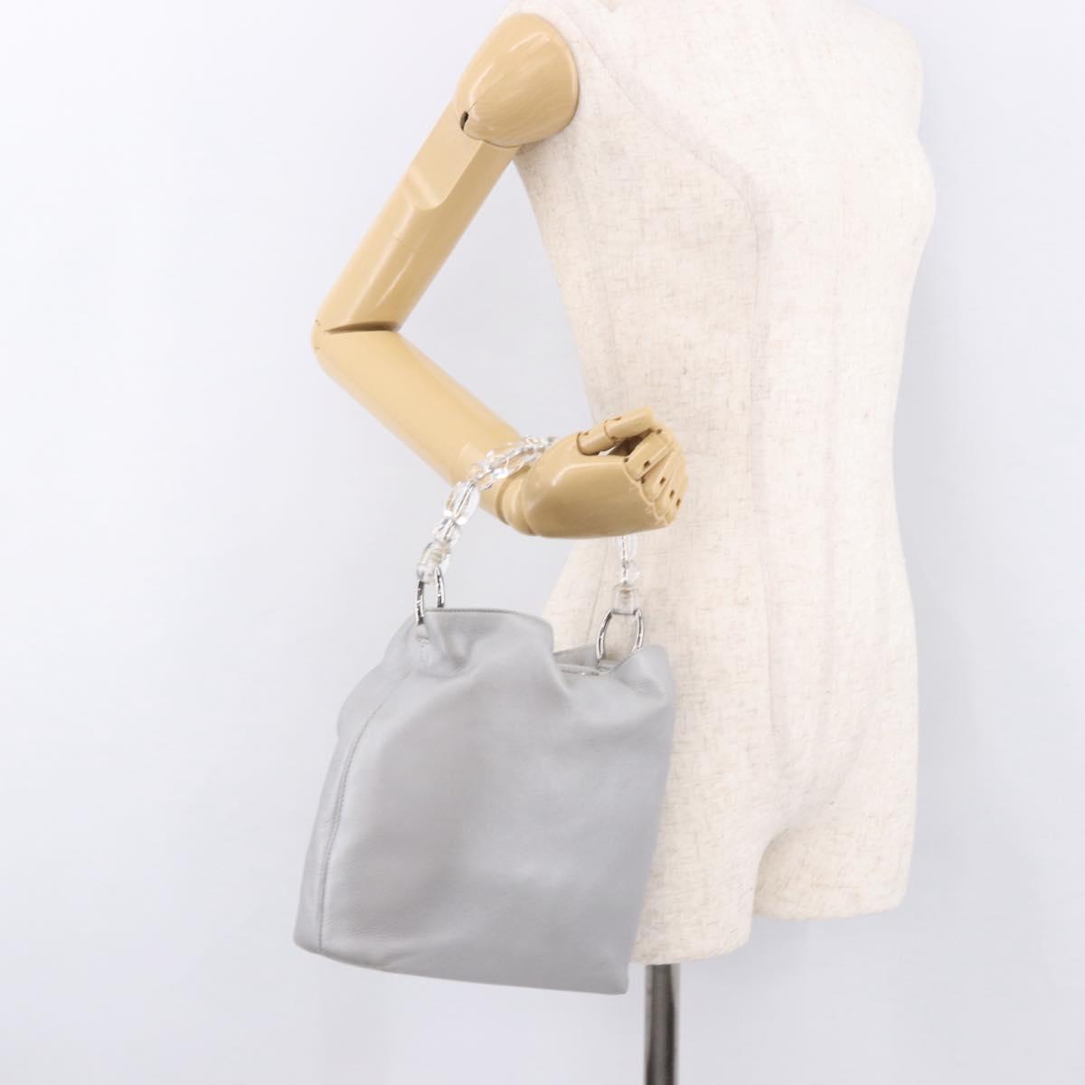Christian Dior Maris Pearl Hand Bag Leather Silver Auth bs35918A