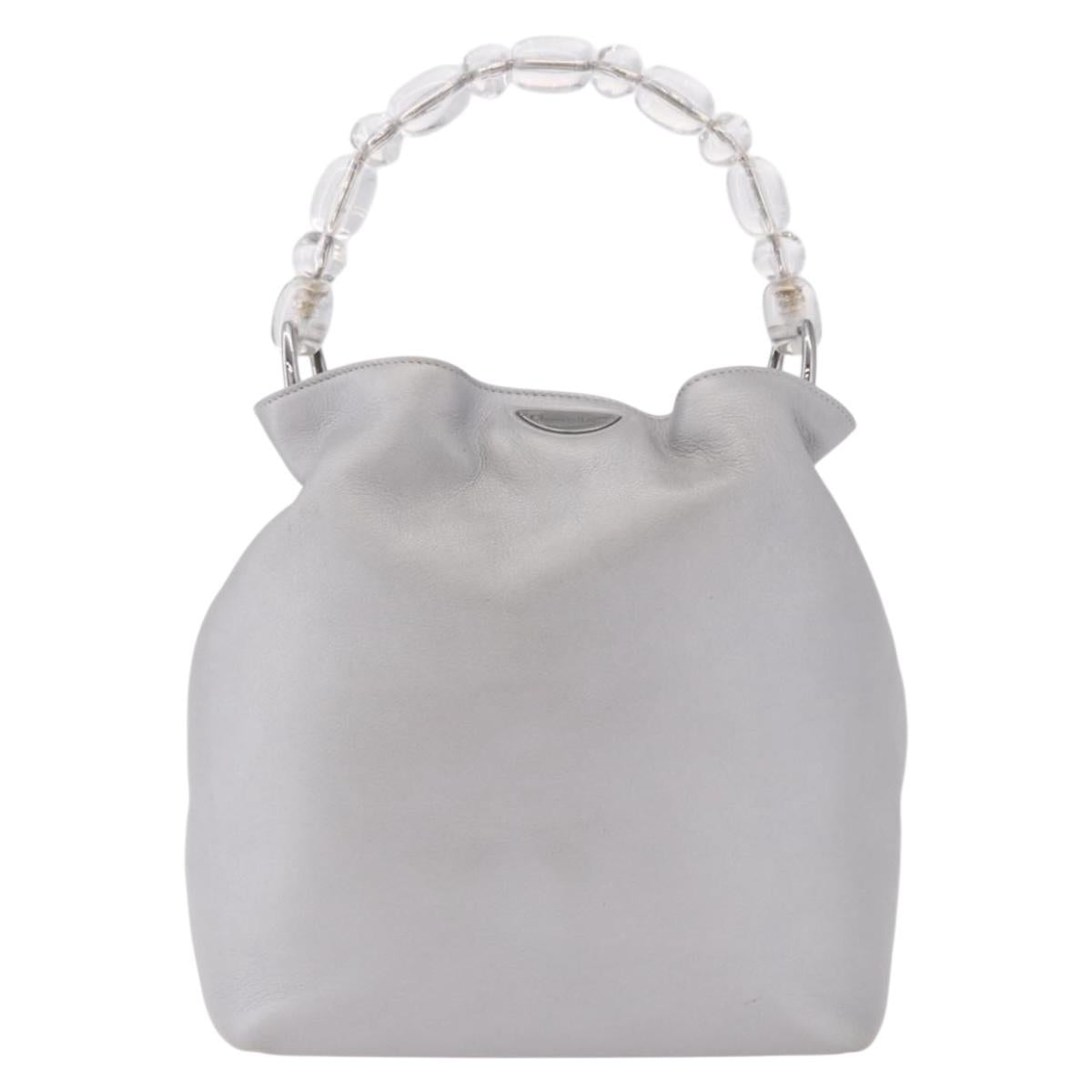 Christian Dior Maris Pearl Hand Bag Leather Silver Auth bs35918A
