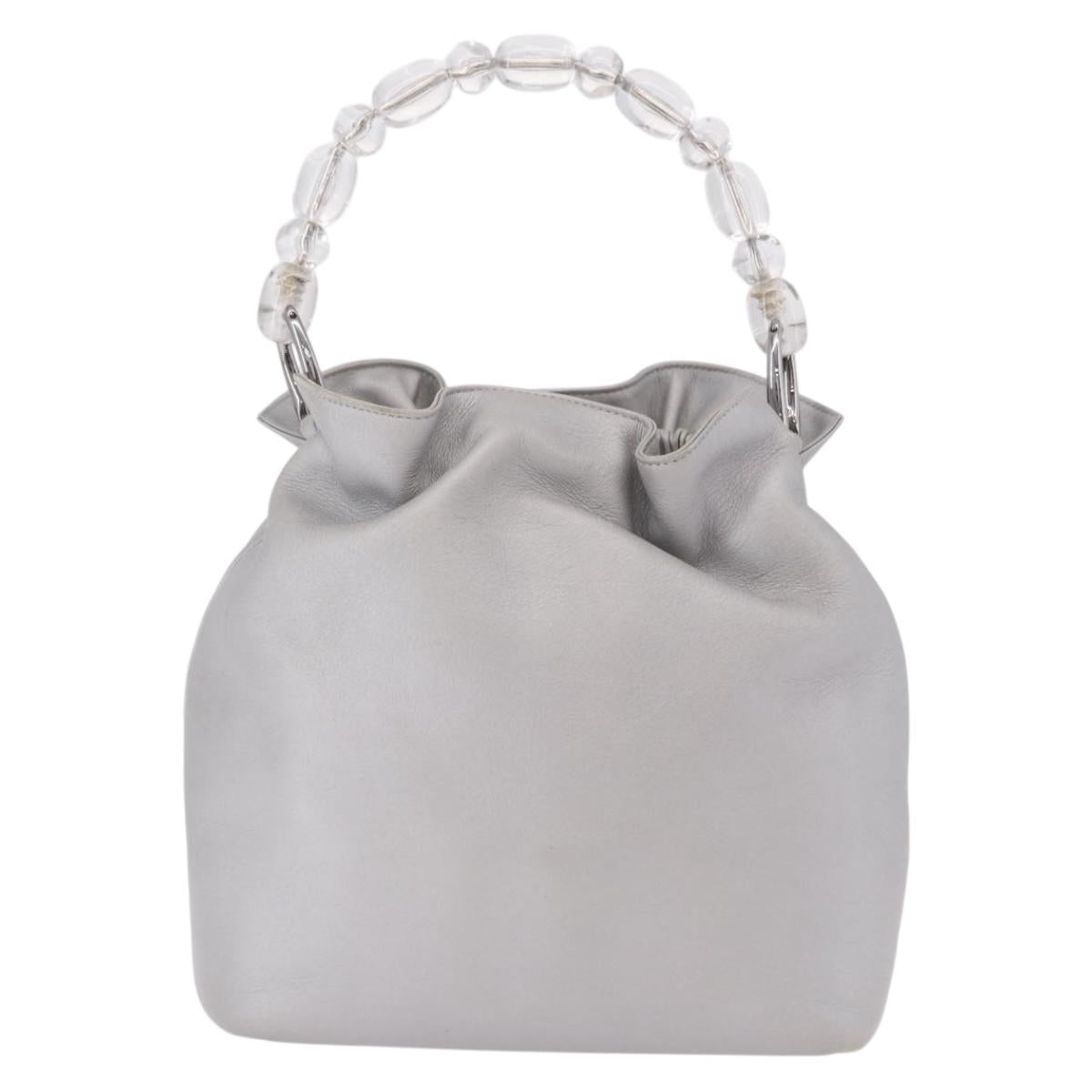 Christian Dior Maris Pearl Hand Bag Leather Silver Auth bs35918A