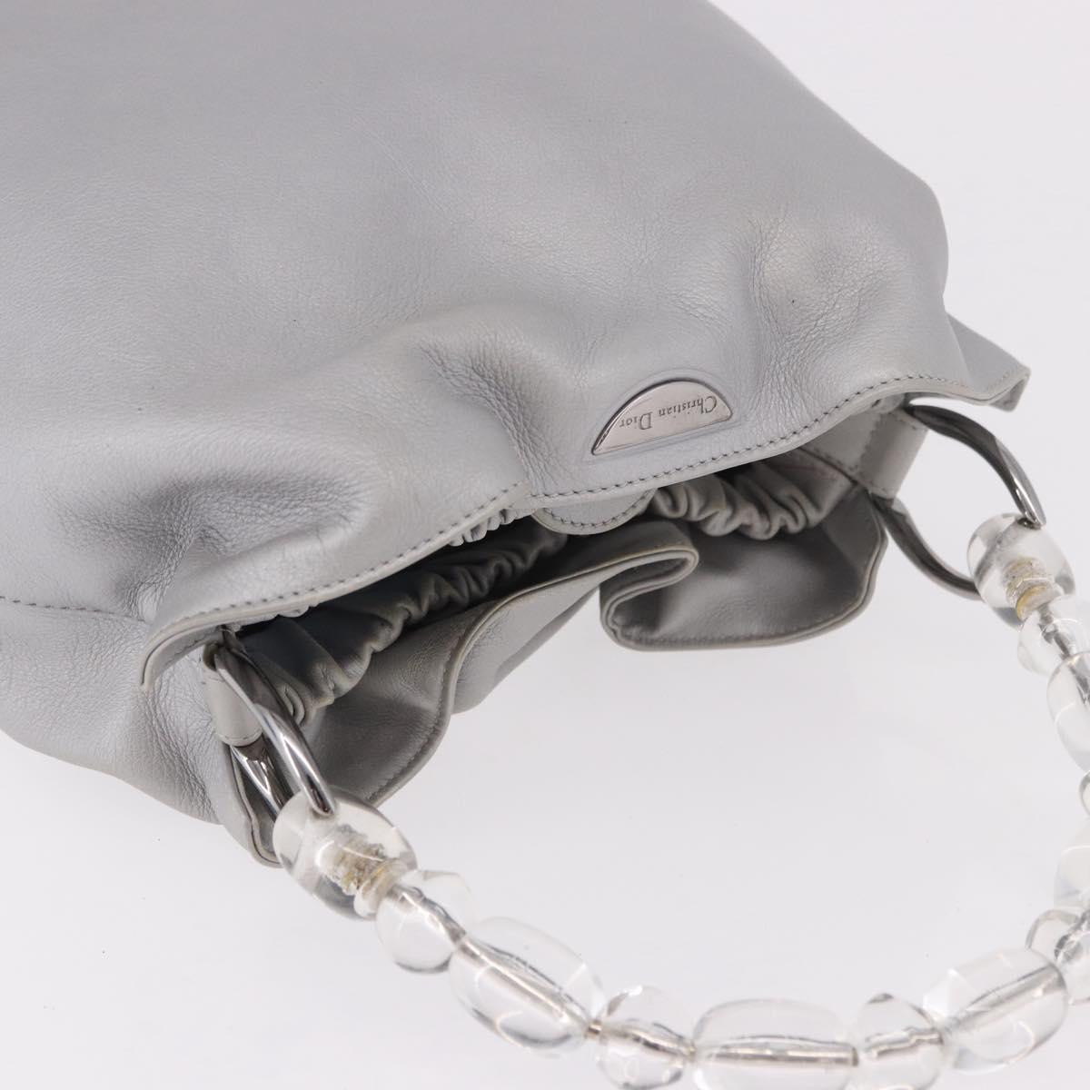 Christian Dior Maris Pearl Hand Bag Leather Silver Auth bs35918A