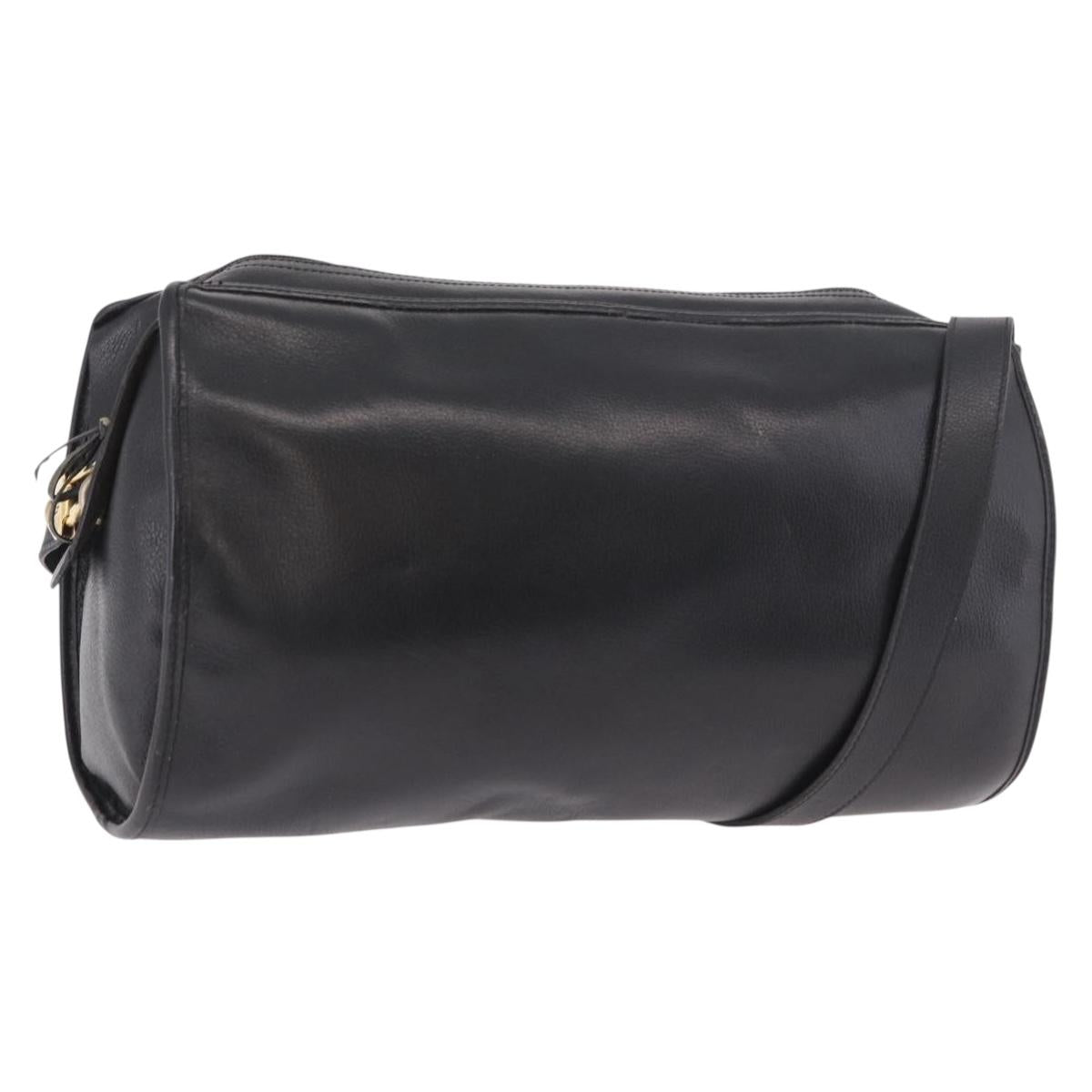 Christian Dior Shoulder Bag Leather Black Gold Auth bs35919