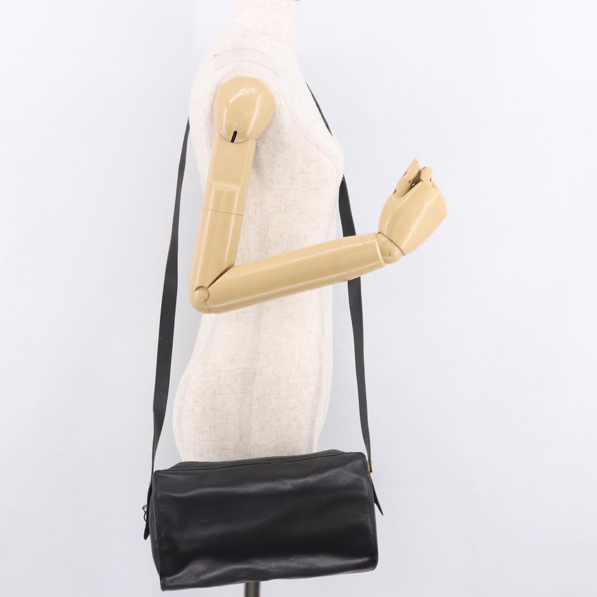 Christian Dior Shoulder Bag Leather Black Gold Auth bs35919