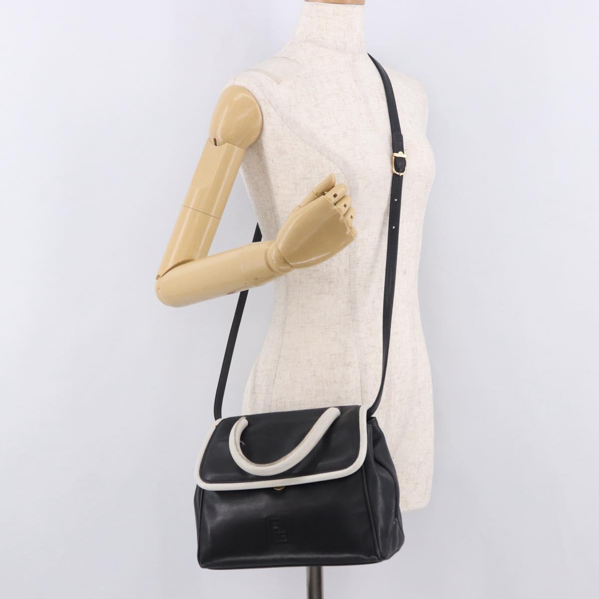 FENDI Hand Bag Leather 2way Black Auth bs35922