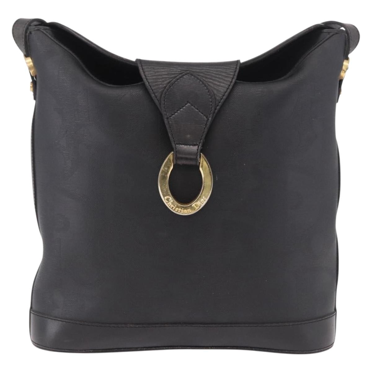 Christian Dior Trotter Shoulder Bag PVC Black Gold Auth bs35923