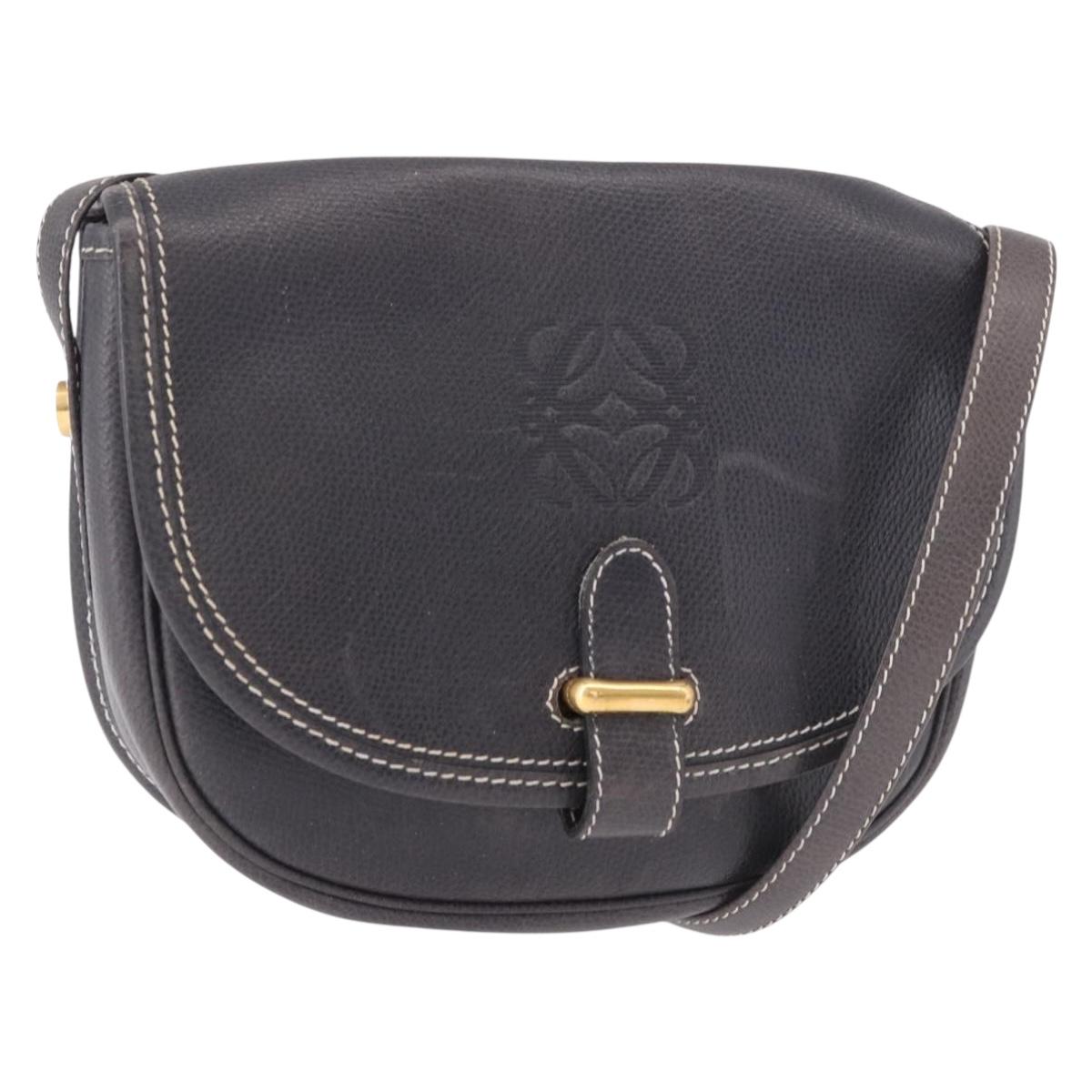 LOEWE Anagram Shoulder Bag Navy Gold Auth bs35924