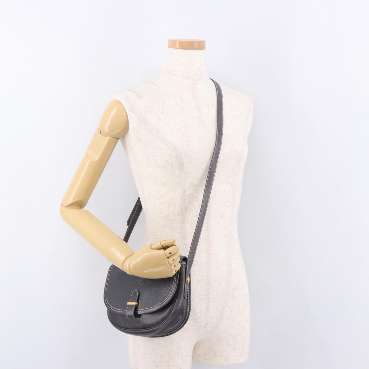 LOEWE Anagram Shoulder Bag Navy Gold Auth bs35924