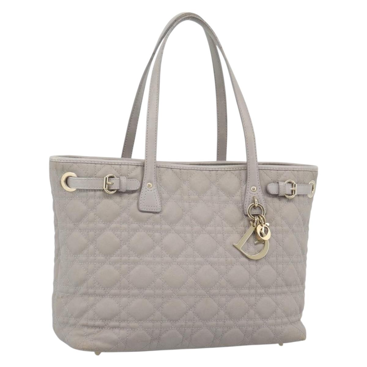 Christian Dior Canage Tote Bag Canvas Gray Gold Auth bs35925