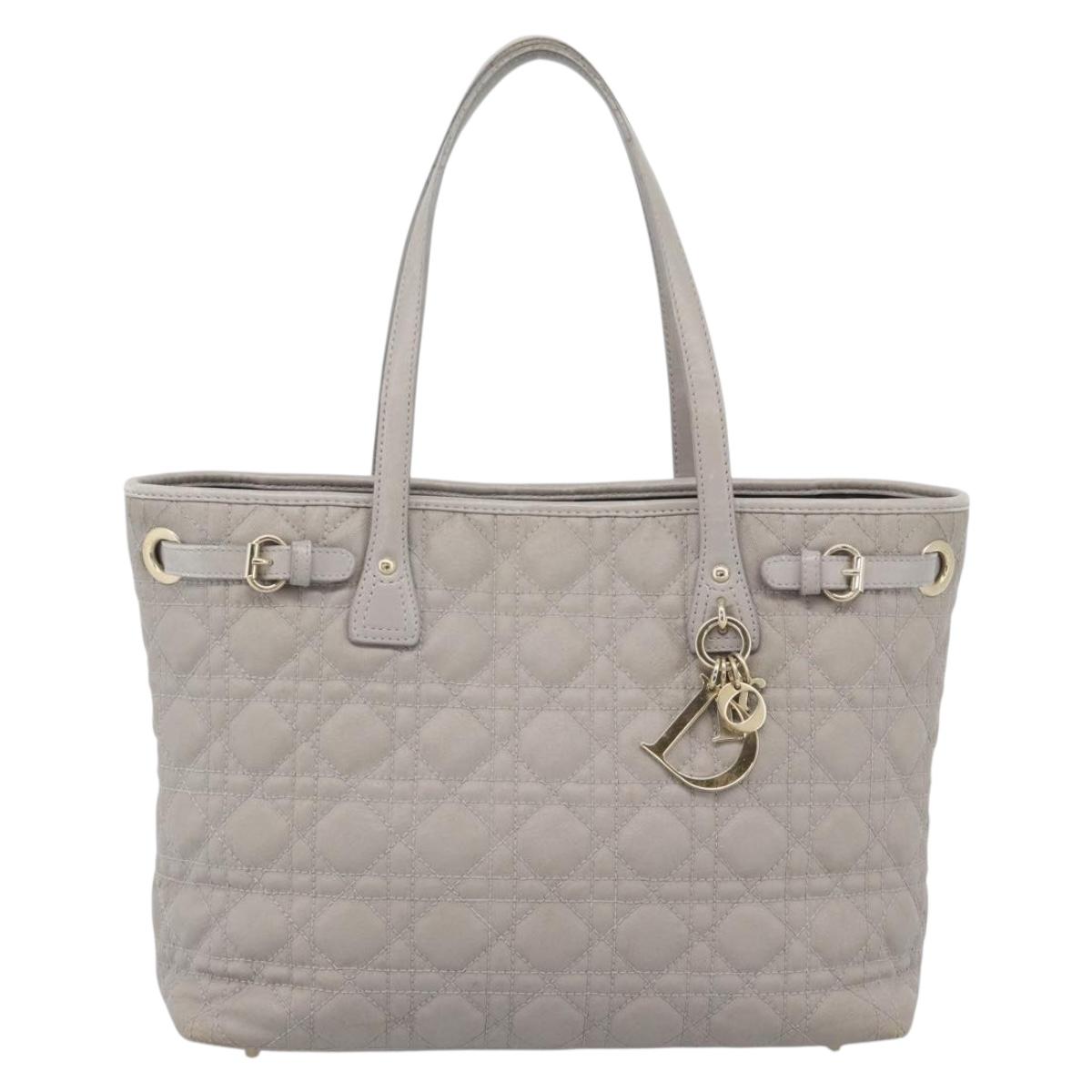 Christian Dior Canage Tote Bag Canvas Gray Gold Auth bs35925