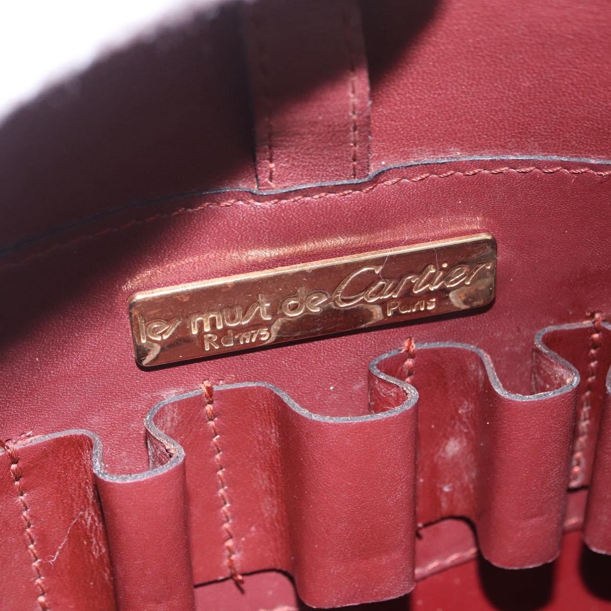 CARTIER Must Line Shoulder Bag Bordeaux Gold Auth bs35926