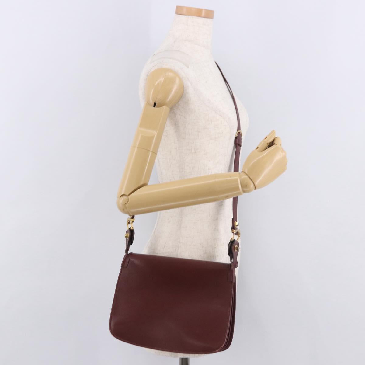 CARTIER Must Line Shoulder Bag Bordeaux Gold Auth bs35926