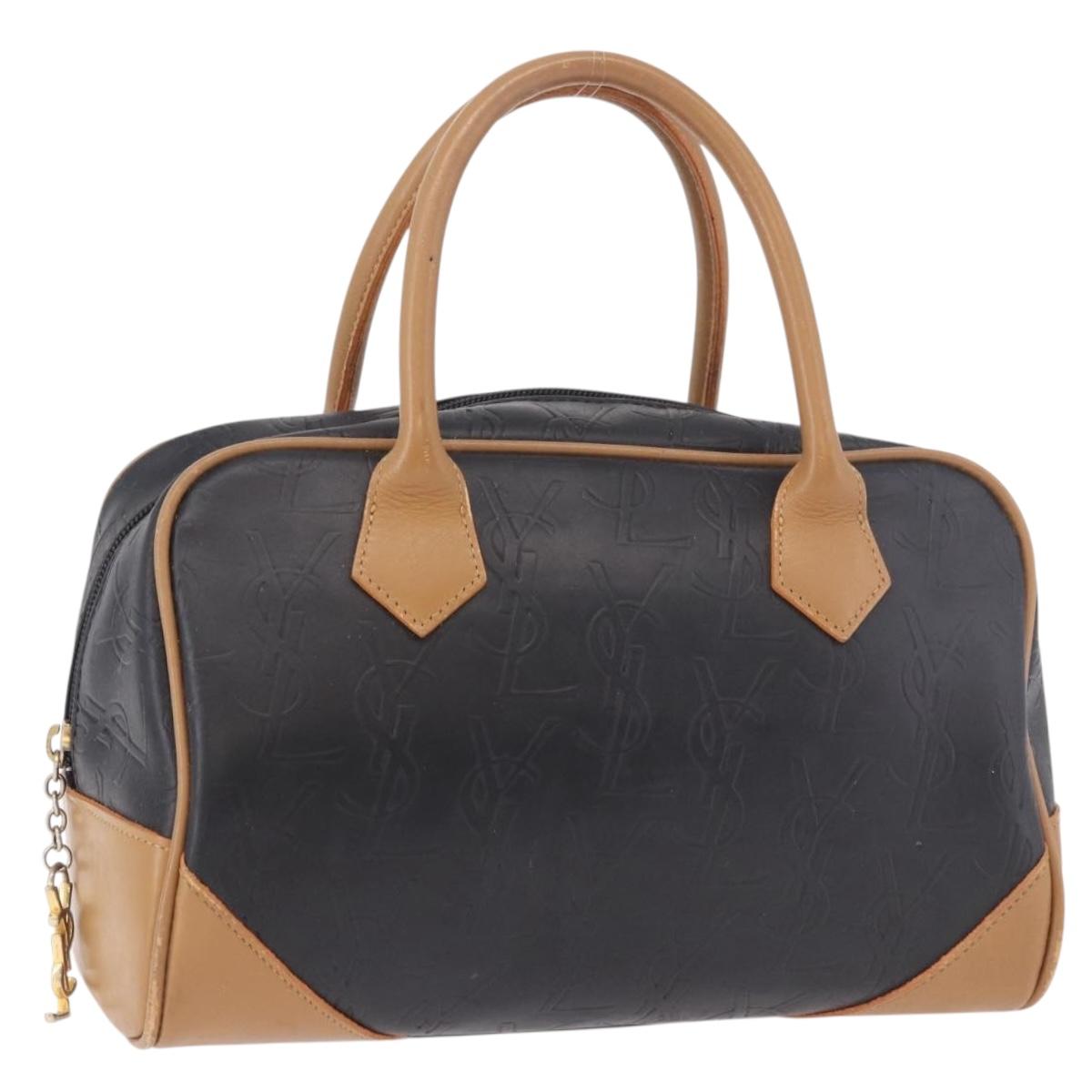 SAINT LAURENT Hand Bag Leather PVC Black Beige Auth bs35929