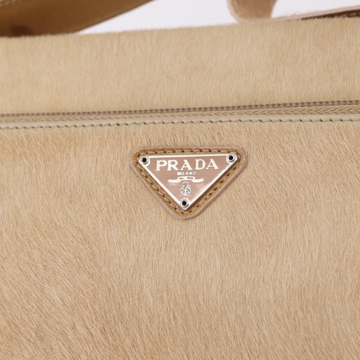 PRADA Shoulder Bag Harako leather Beige Silver Auth bs35934V