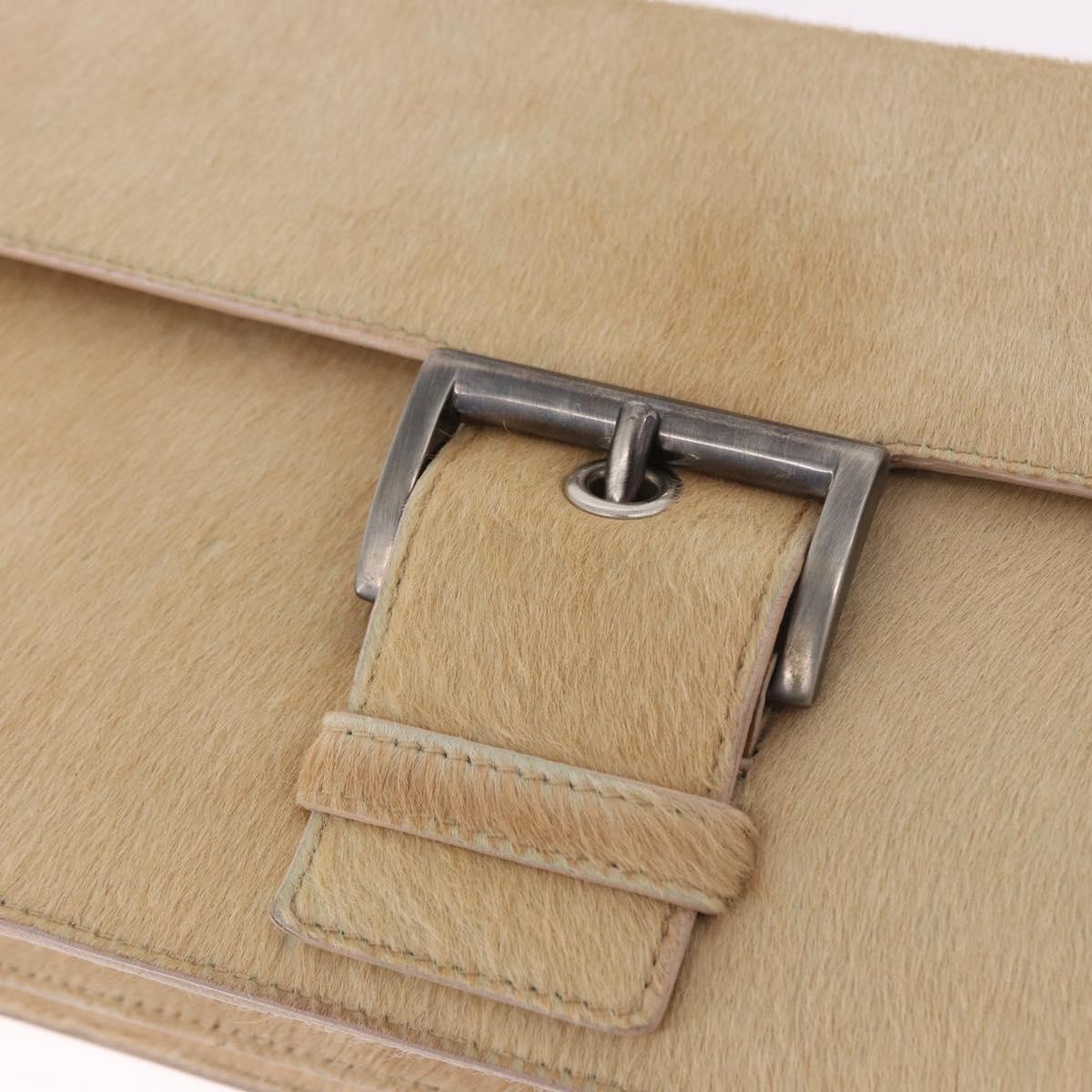 PRADA Shoulder Bag Harako leather Beige Silver Auth bs35934V