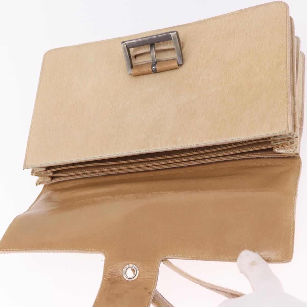 PRADA Shoulder Bag Harako leather Beige Silver Auth bs35934V