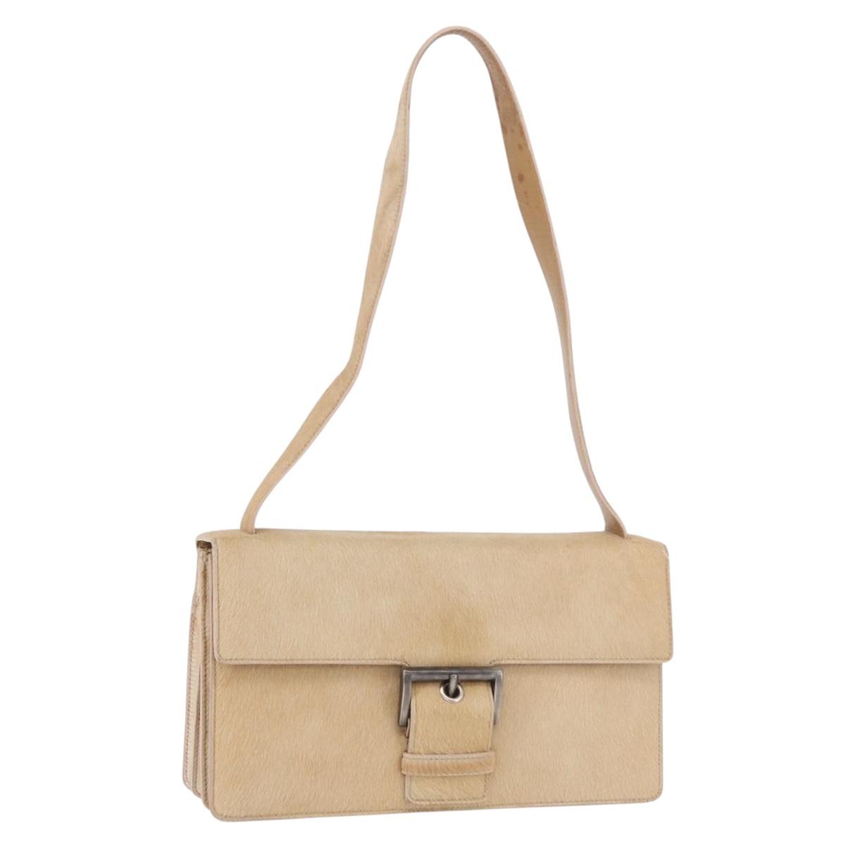 PRADA Shoulder Bag Harako leather Beige Silver Auth bs35934V