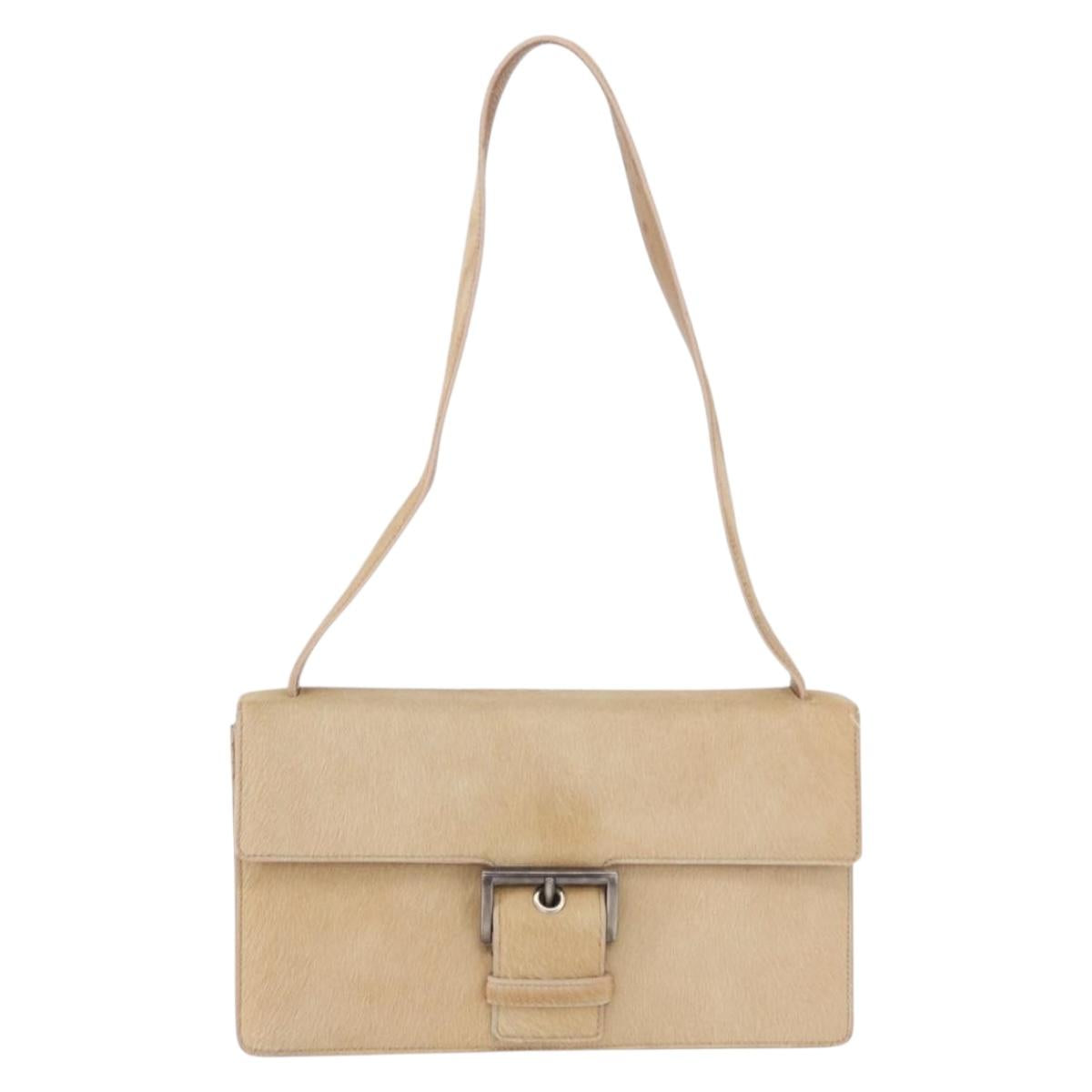 PRADA Shoulder Bag Harako leather Beige Silver Auth bs35934V