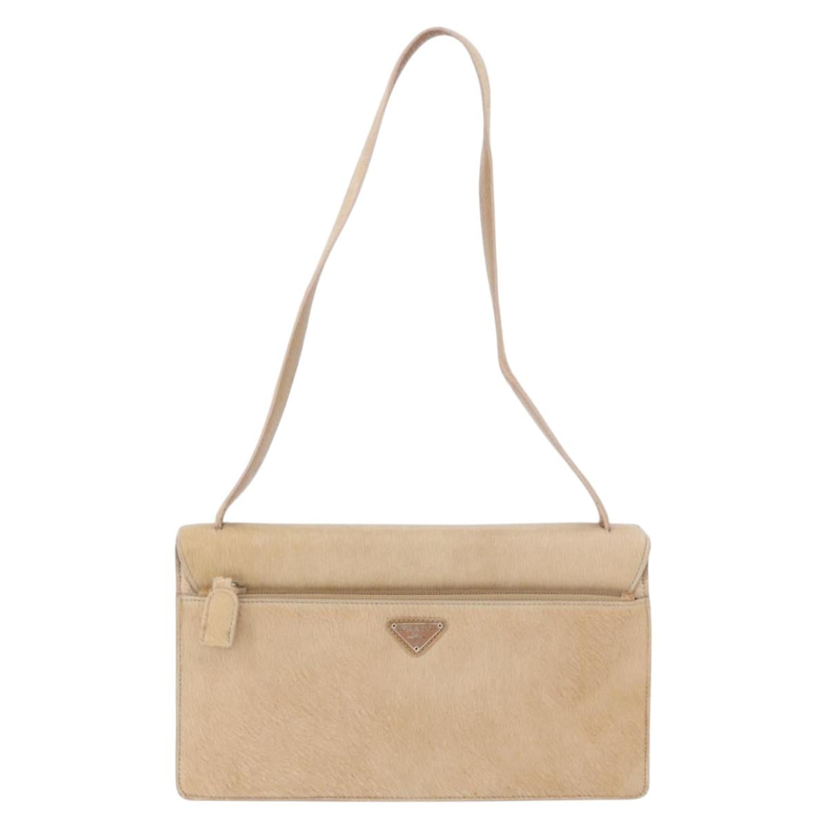 PRADA Shoulder Bag Harako leather Beige Silver Auth bs35934V