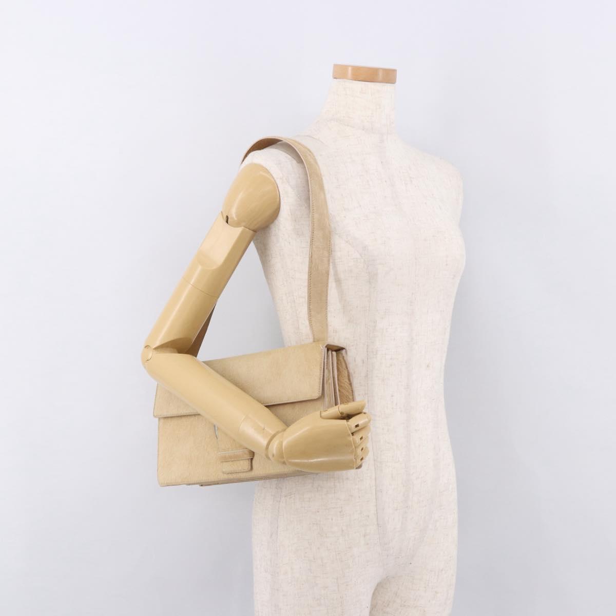 PRADA Shoulder Bag Harako leather Beige Silver Auth bs35934V