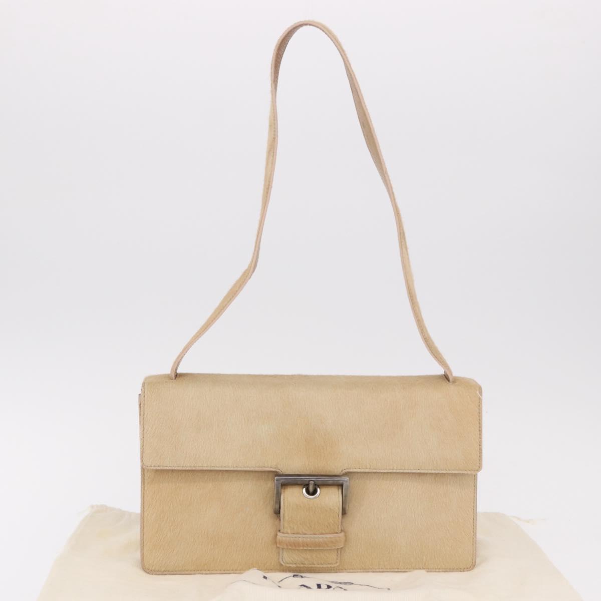 PRADA Shoulder Bag Harako leather Beige Silver Auth bs35934V