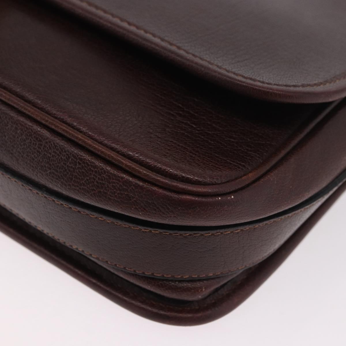 CELINE Shoulder Bag Leather Dark Brown Gold Auth bs35935