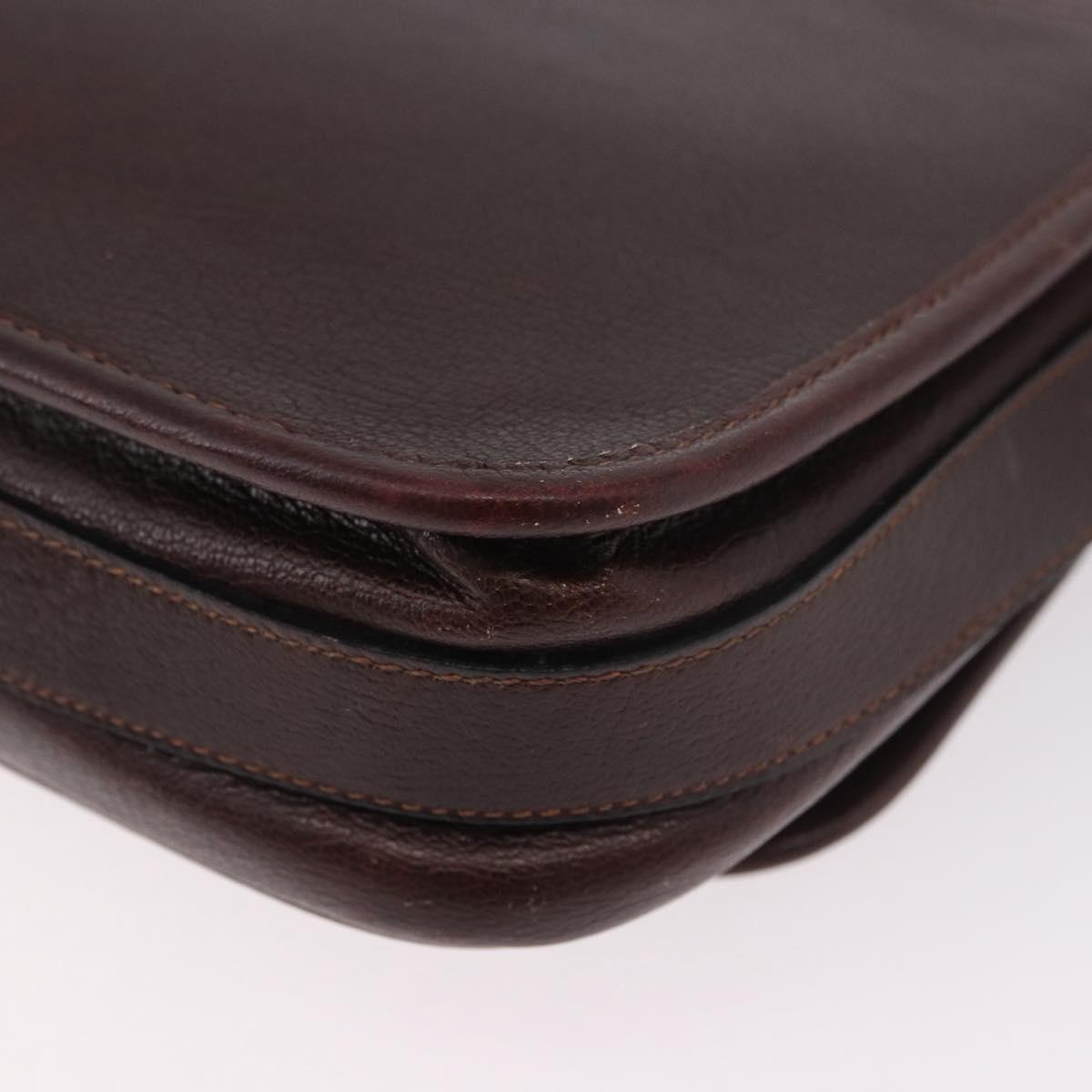 CELINE Shoulder Bag Leather Dark Brown Gold Auth bs35935