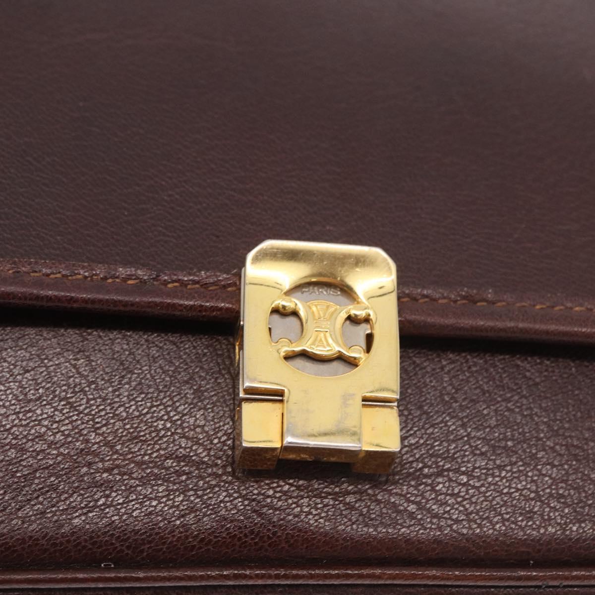 CELINE Shoulder Bag Leather Dark Brown Gold Auth bs35935