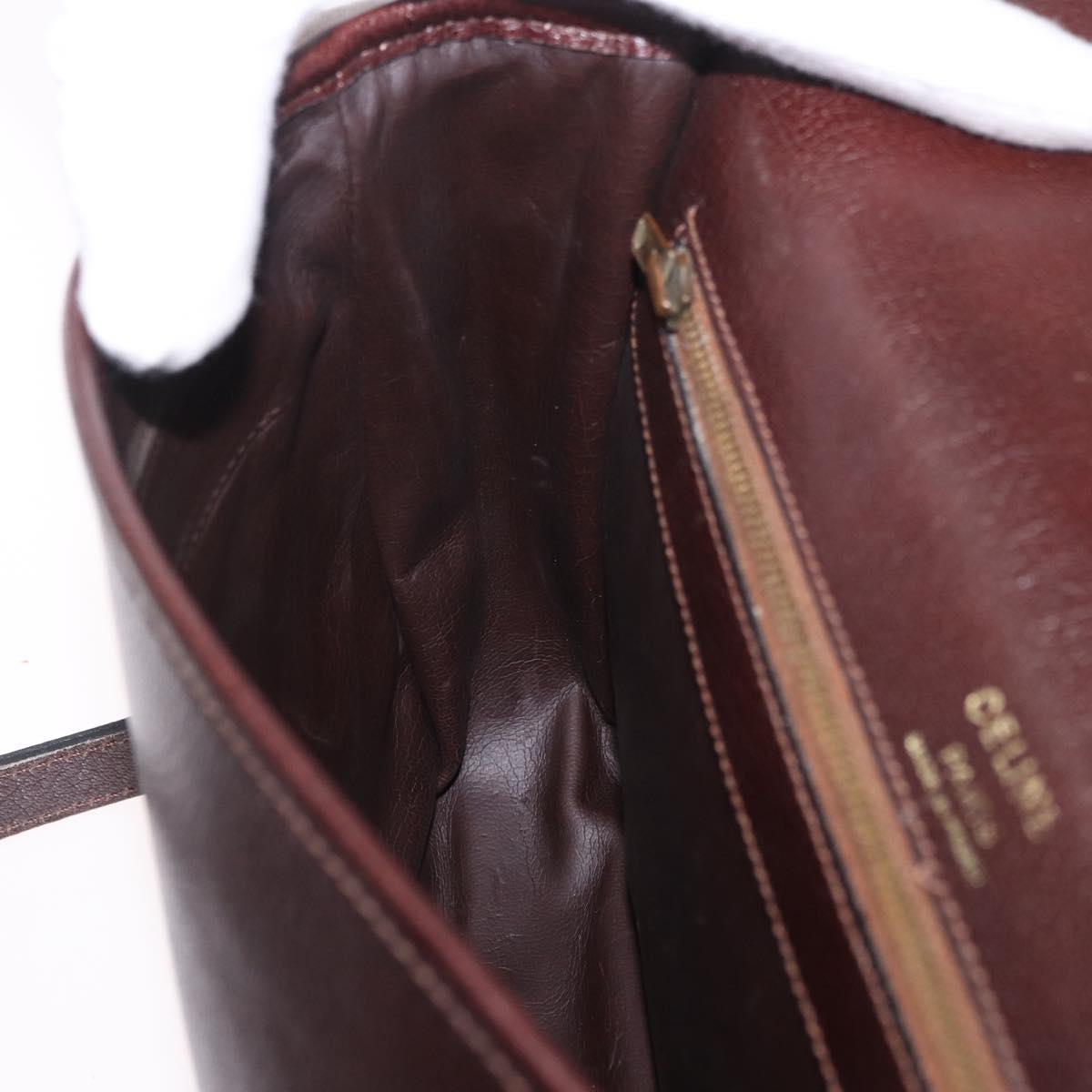 CELINE Shoulder Bag Leather Dark Brown Gold Auth bs35935