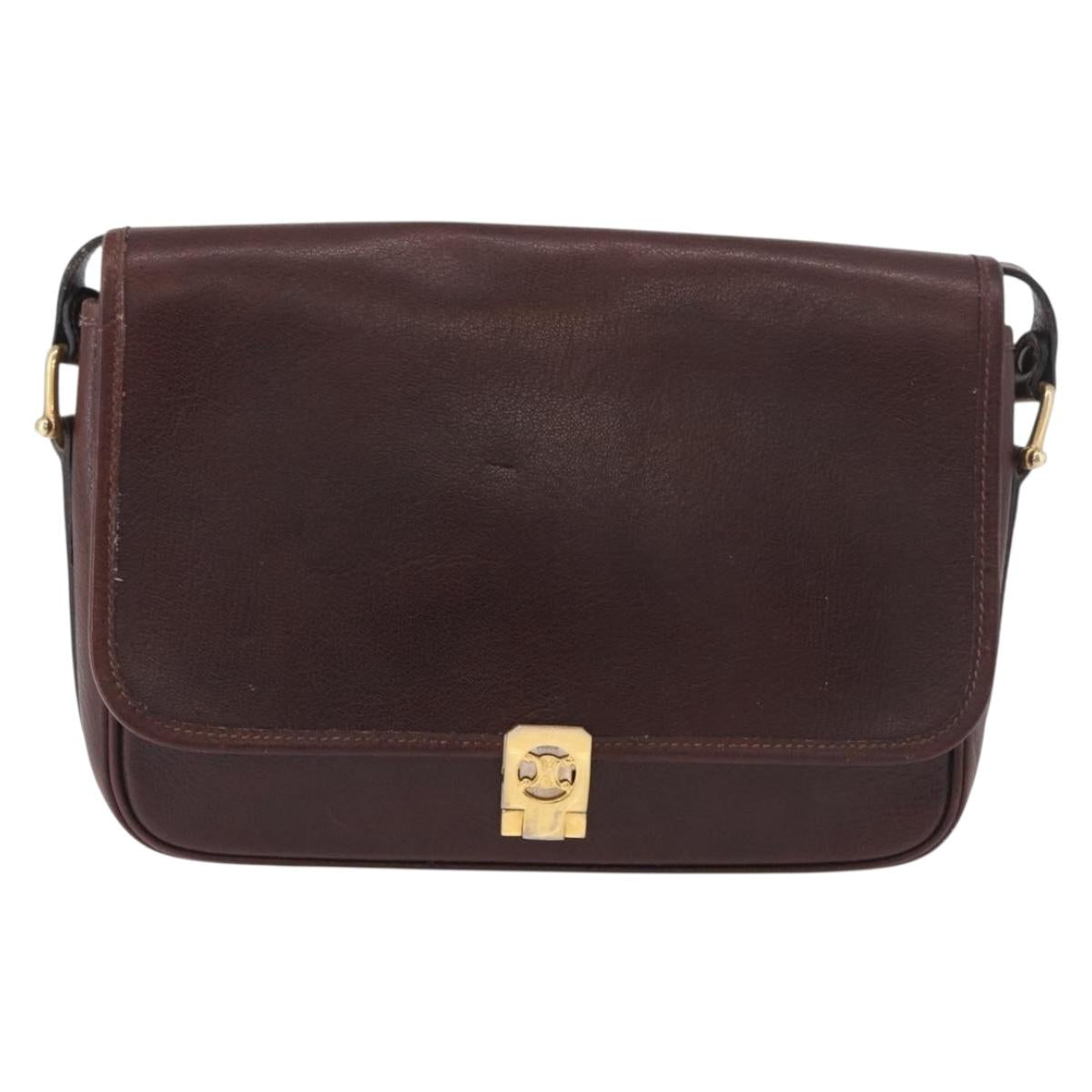 CELINE Shoulder Bag Leather Dark Brown Gold Auth bs35935