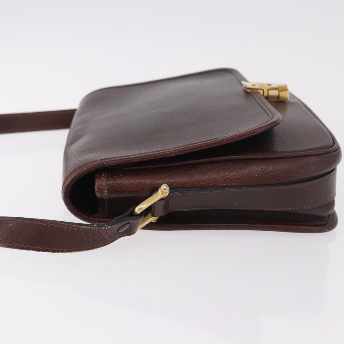 CELINE Shoulder Bag Leather Dark Brown Gold Auth bs35935