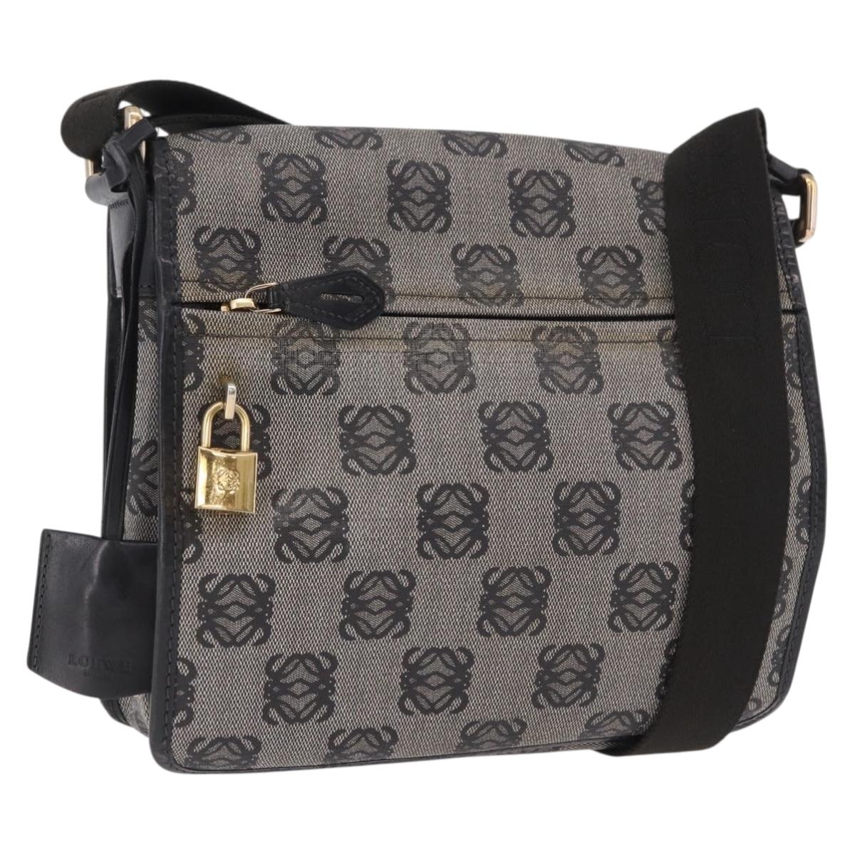 LOEWE Anagram Shoulder Bag PVC Gray Gold Auth bs35936