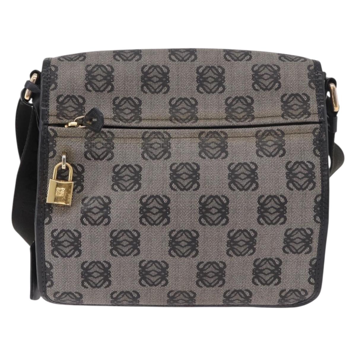 LOEWE Anagram Shoulder Bag PVC Gray Gold Auth bs35936