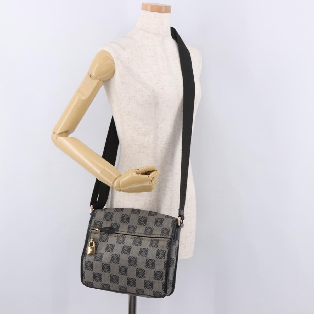 LOEWE Anagram Shoulder Bag PVC Gray Gold Auth bs35936