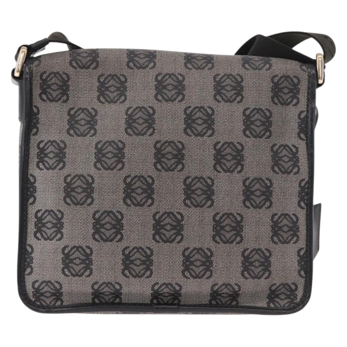 LOEWE Anagram Shoulder Bag PVC Gray Gold Auth bs35936