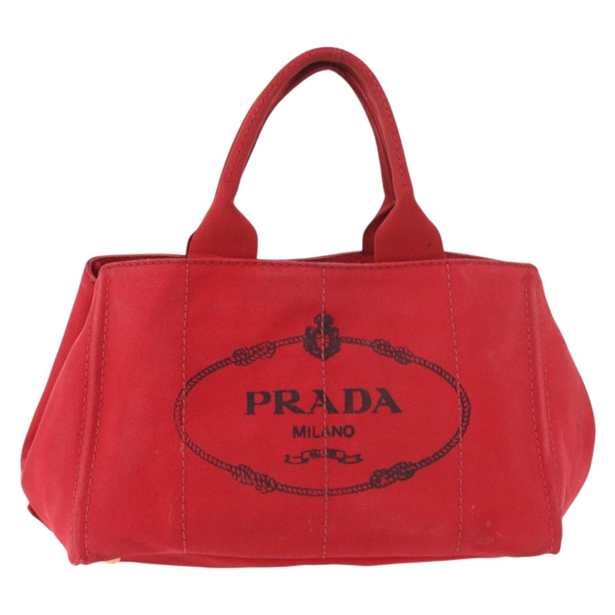 PRADA Canapa MM Hand Bag Canvas Red Auth bs35937