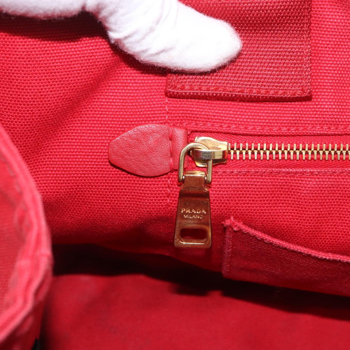 PRADA Canapa MM Hand Bag Canvas Red Auth bs35937