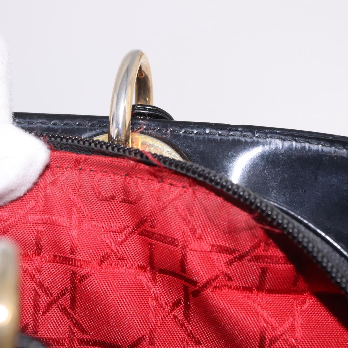 Christian Dior Hand Bag Patent Black Gold Auth bs35940