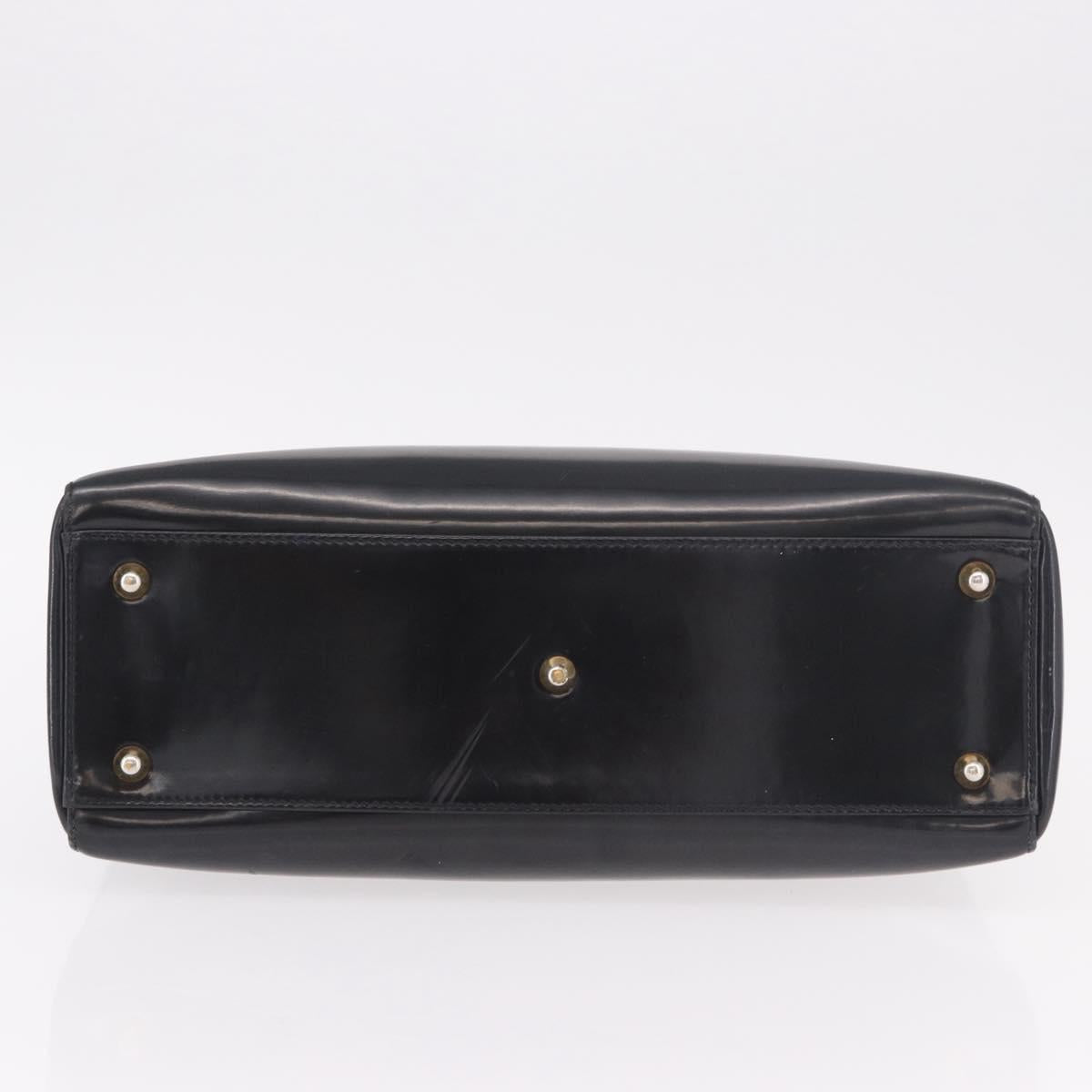 Christian Dior Hand Bag Patent Black Gold Auth bs35940