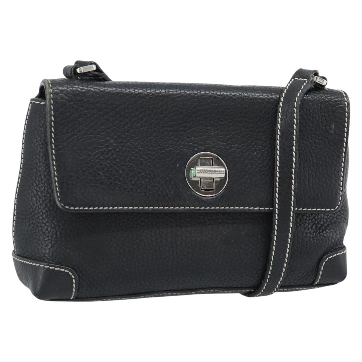TIFFANY&Co. Shoulder Bag Leather Black Silver Auth bs35941