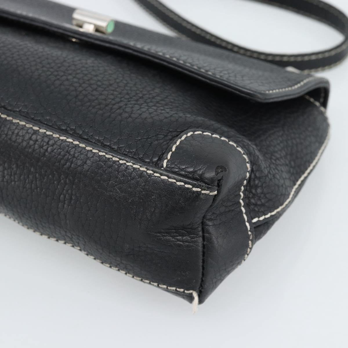 TIFFANY&Co. Shoulder Bag Leather Black Silver Auth bs35941