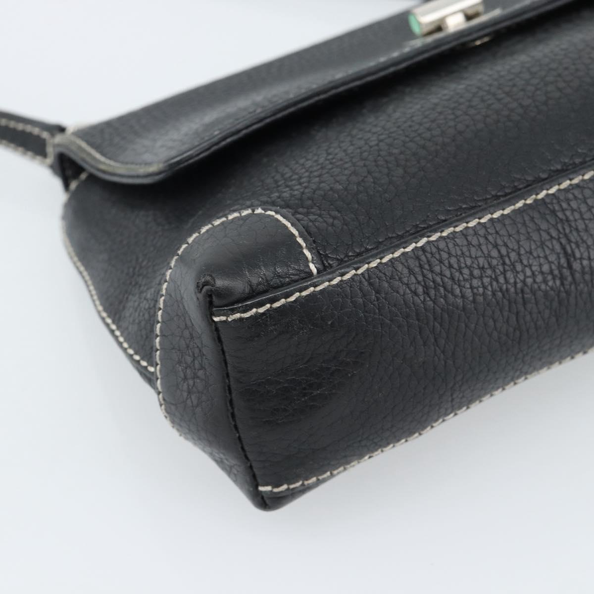 TIFFANY&Co. Shoulder Bag Leather Black Silver Auth bs35941