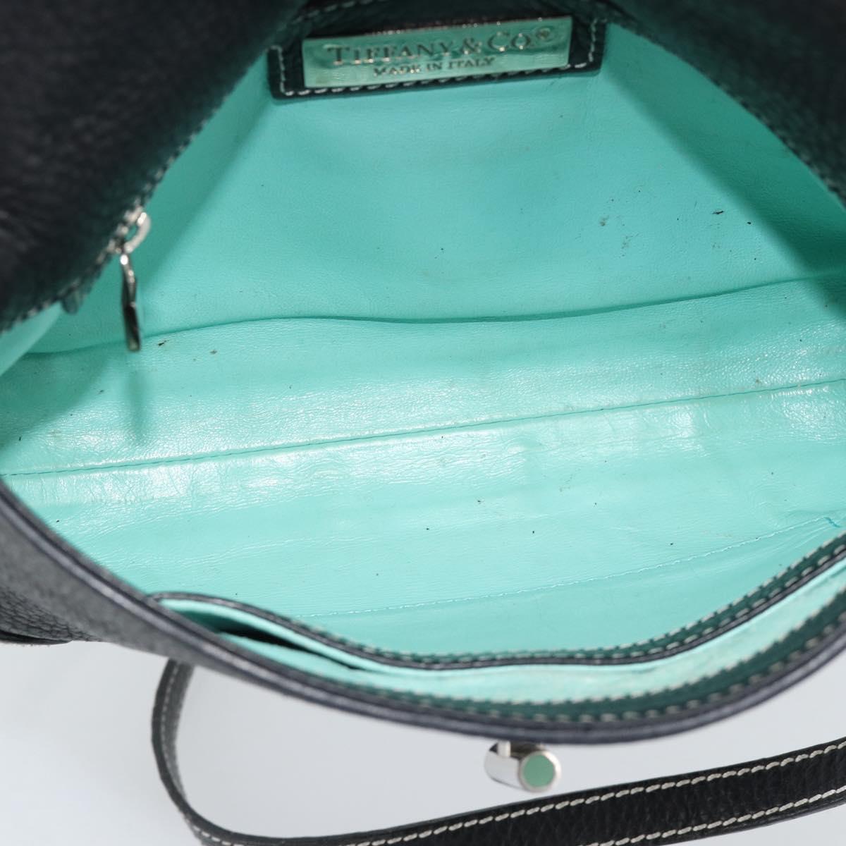 TIFFANY&Co. Shoulder Bag Leather Black Silver Auth bs35941