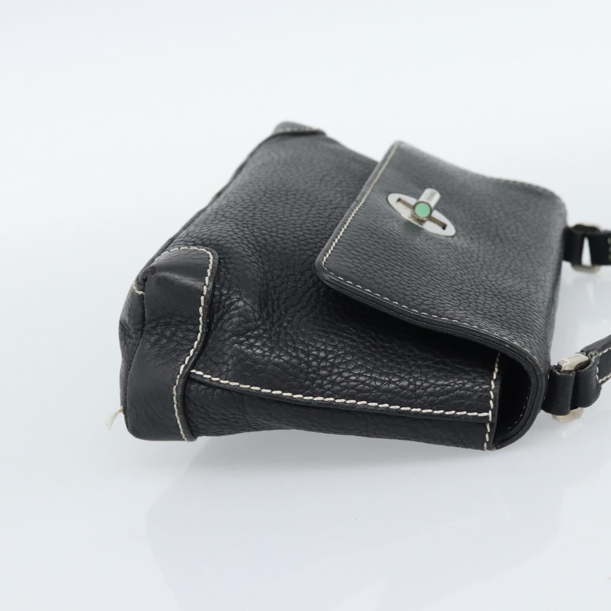 TIFFANY&Co. Shoulder Bag Leather Black Silver Auth bs35941