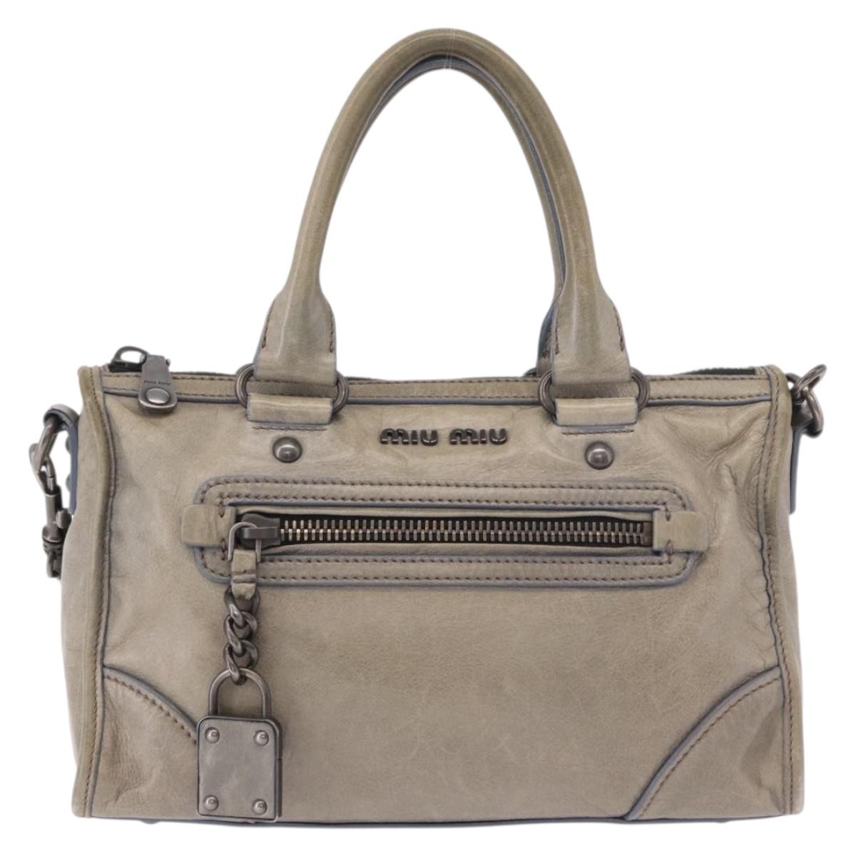 Miu Miu Hand Bag Leather 2way Gray Auth bs35942M