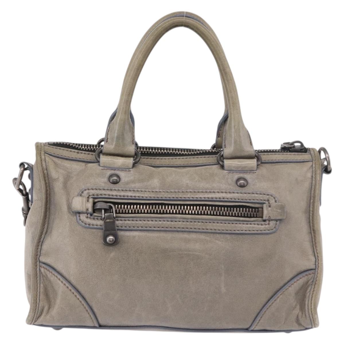 Miu Miu Hand Bag Leather 2way Gray Auth bs35942M