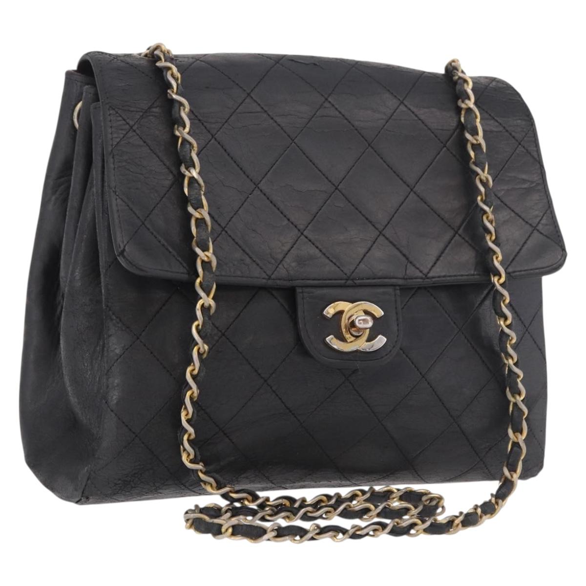 CHANEL Matelasse Chain Shoulder Bag Leather Black Gold CC Auth bs35943