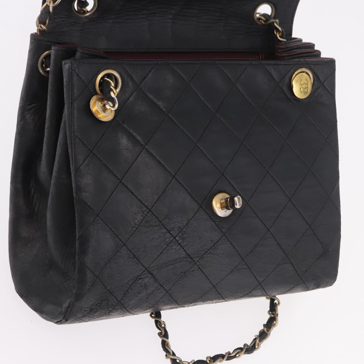 CHANEL Matelasse Chain Shoulder Bag Leather Black Gold CC Auth bs35943
