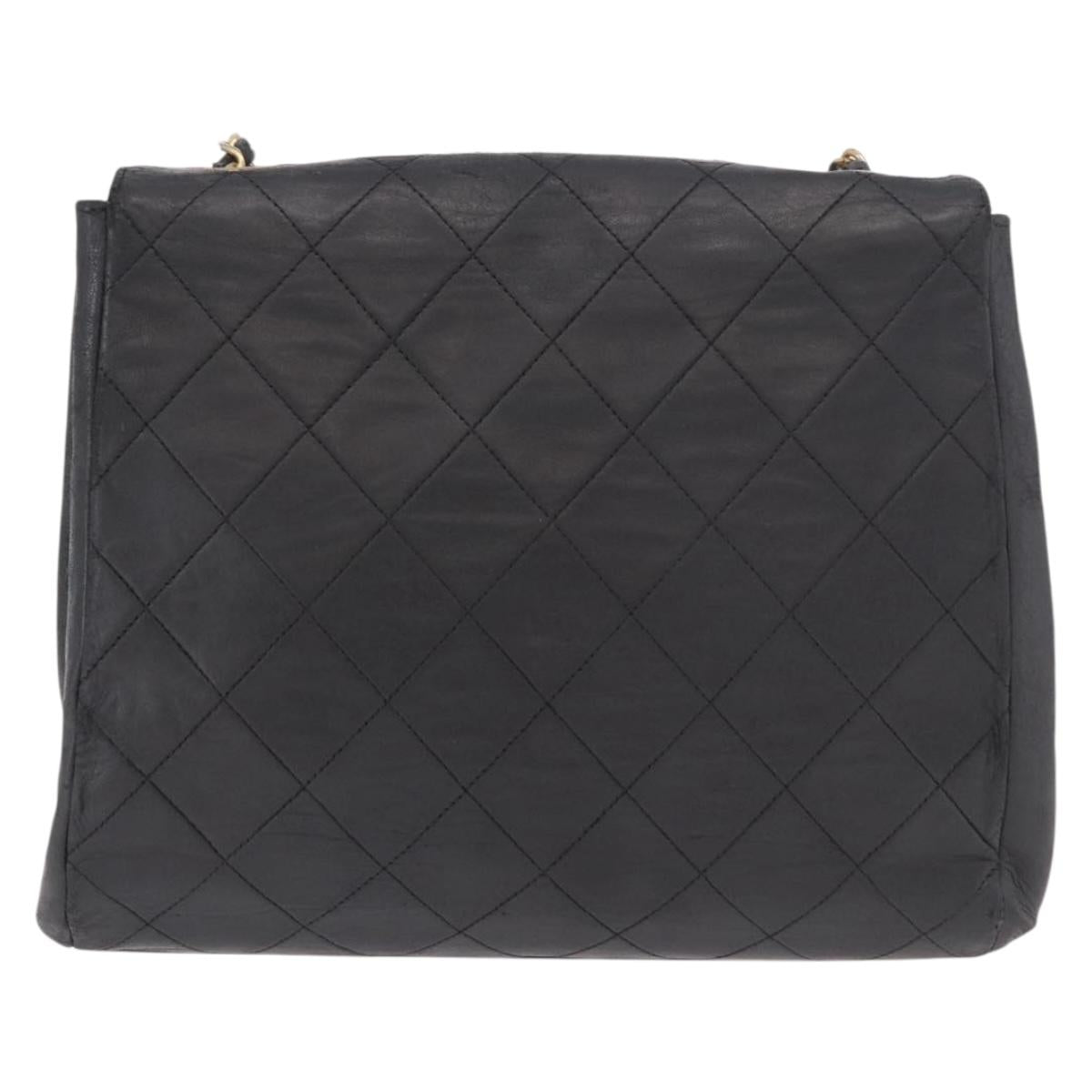 CHANEL Matelasse Chain Shoulder Bag Leather Black Gold CC Auth bs35943