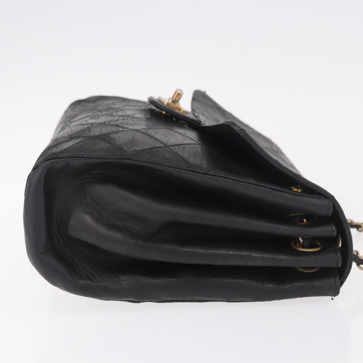 CHANEL Matelasse Chain Shoulder Bag Leather Black Gold CC Auth bs35943