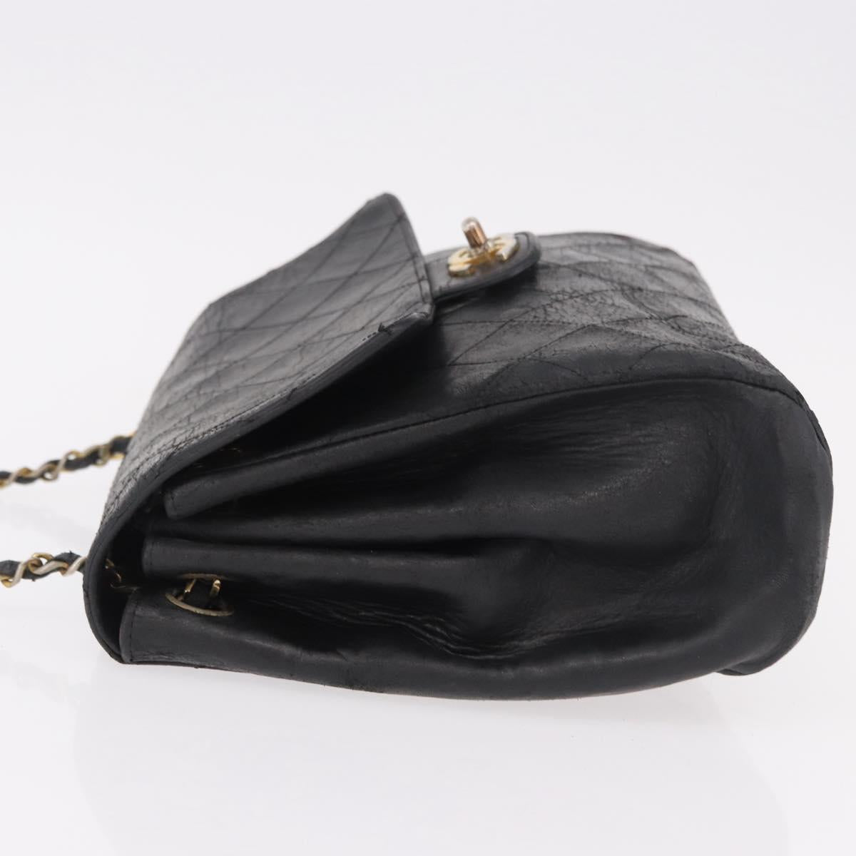 CHANEL Matelasse Chain Shoulder Bag Leather Black Gold CC Auth bs35943